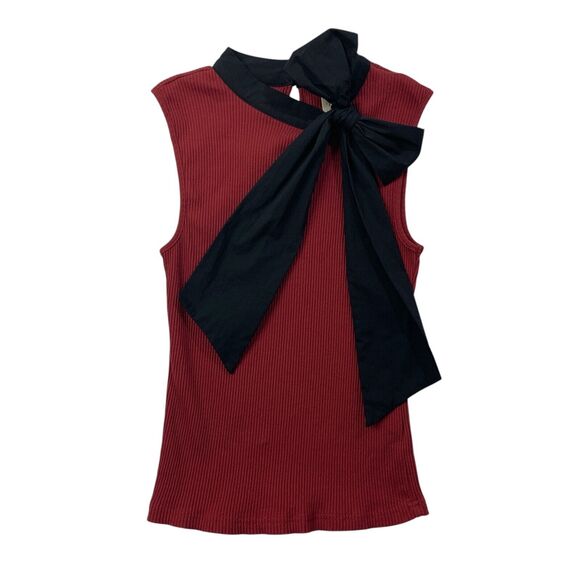 Dolan Tank Top Womens S Small Burgundy Black Big Bow Ribbed Fitted Anthropologie - Picture 1 of 12